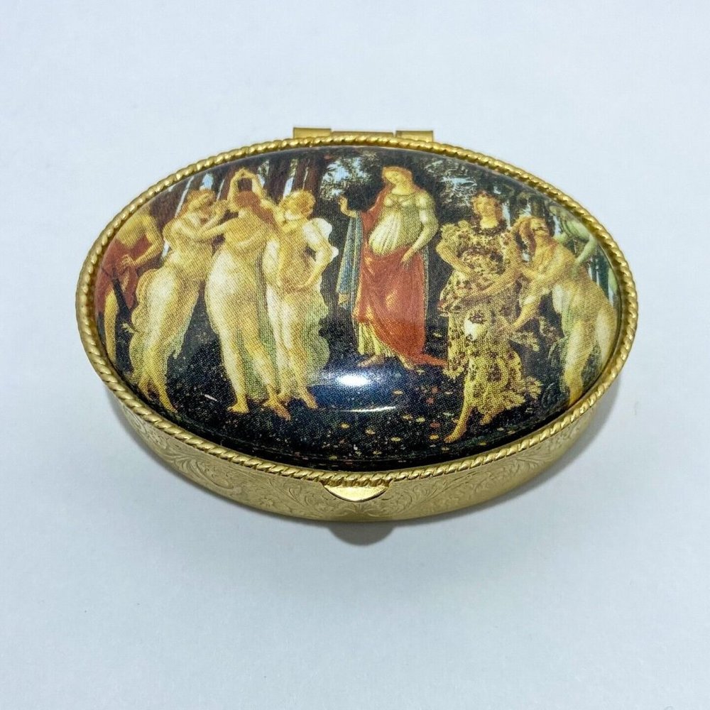 Vintage Snuff Box Pill/Trinket Box Artwork “Primavera” by Botticelli,